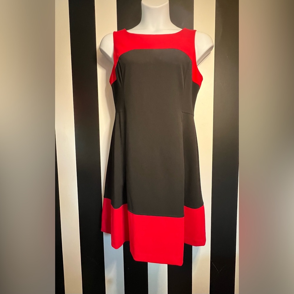 Tommy Hilfiger Black & Red Women's Colorblock Sheath Dress; SZ 14